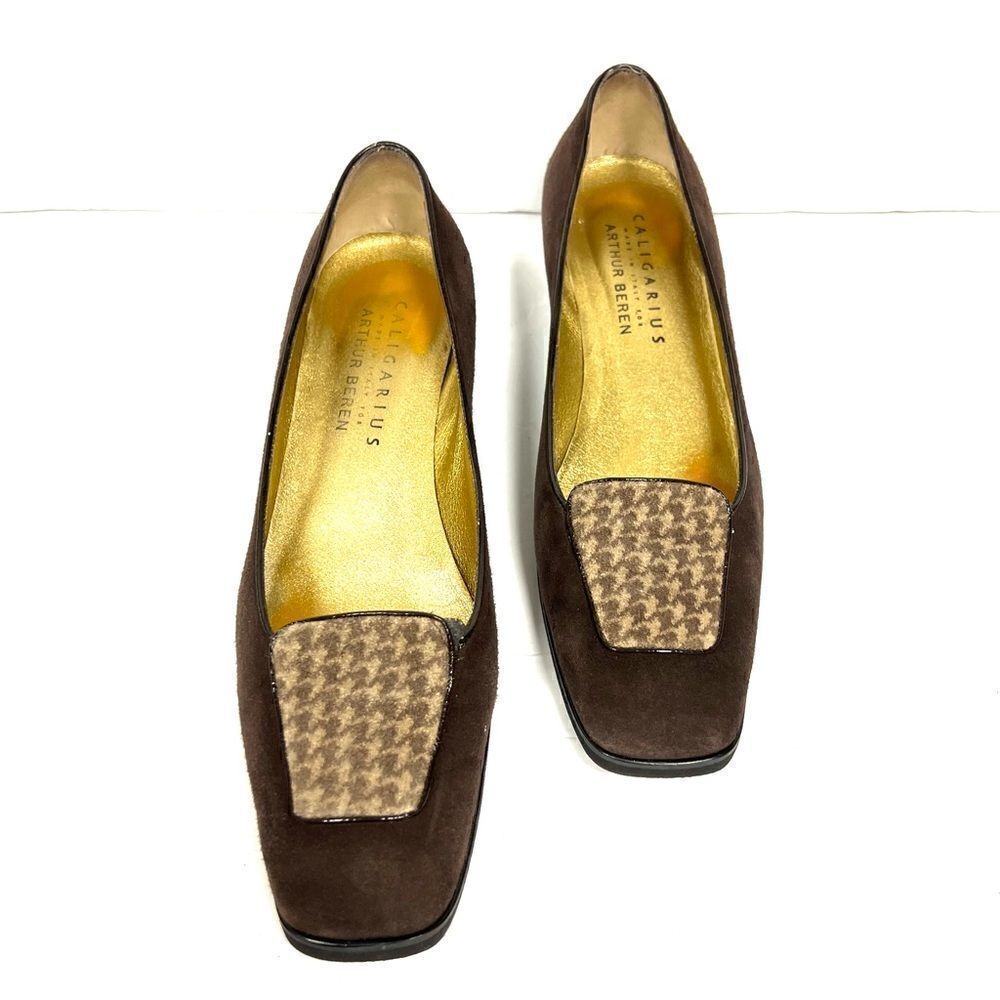 Arthur Beren brown suede loafers with houndstooth front Sz 8.5 N